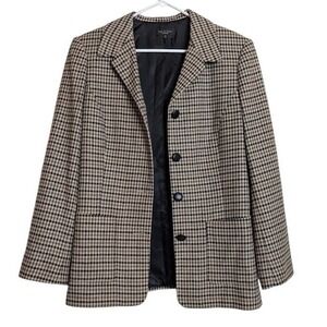 Rag & Bone Womens 12 Houndstooth Wool Blend Blazer Jacket Brown Black Office